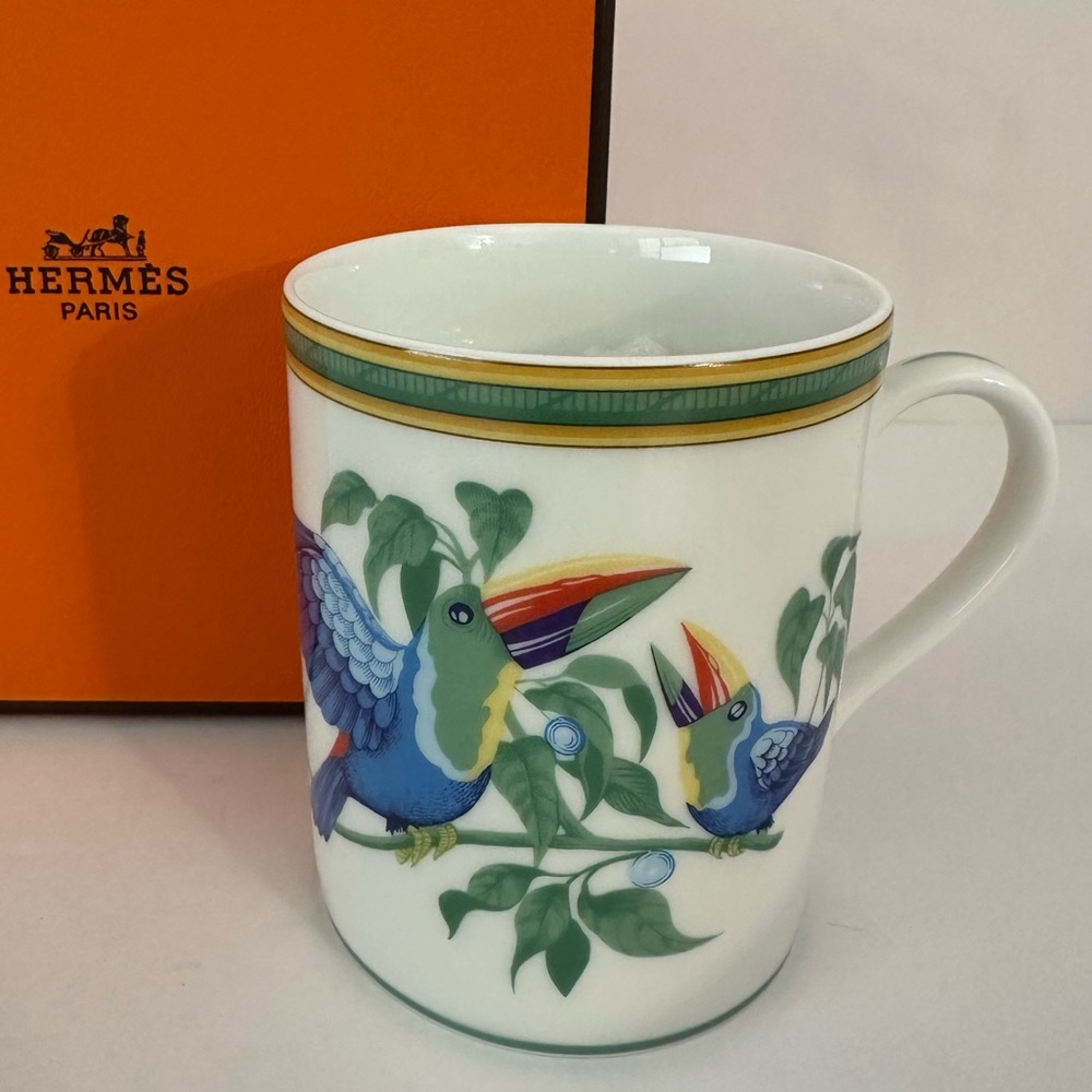 HERMÈS PARIS Toucans Bird Porcelain Mug Cup Vintage #1